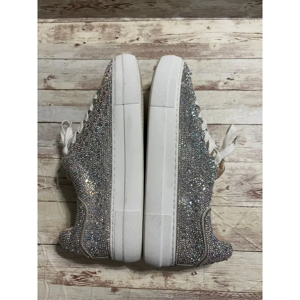 Betsey Johnson Sidny Platform Rhinestone Sneakers Women's US 9M Sparkle Silver